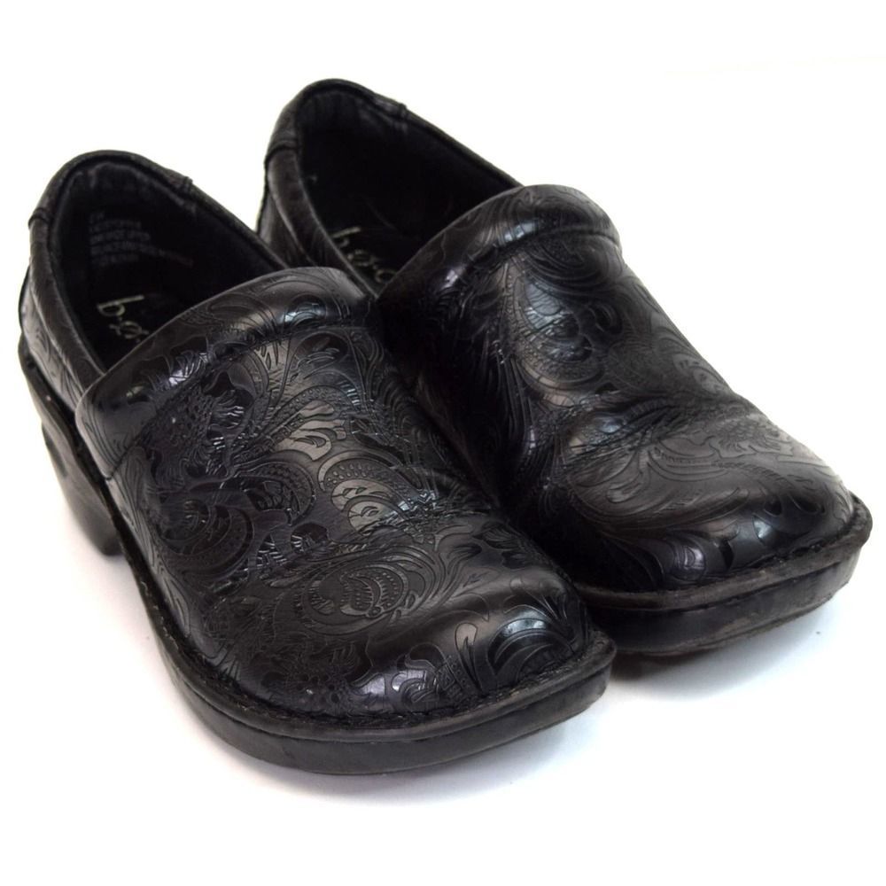b.o.c Born Nurse Clogs Slip On Comfort Shoes Womens Size 8W Black Flaral Tooled